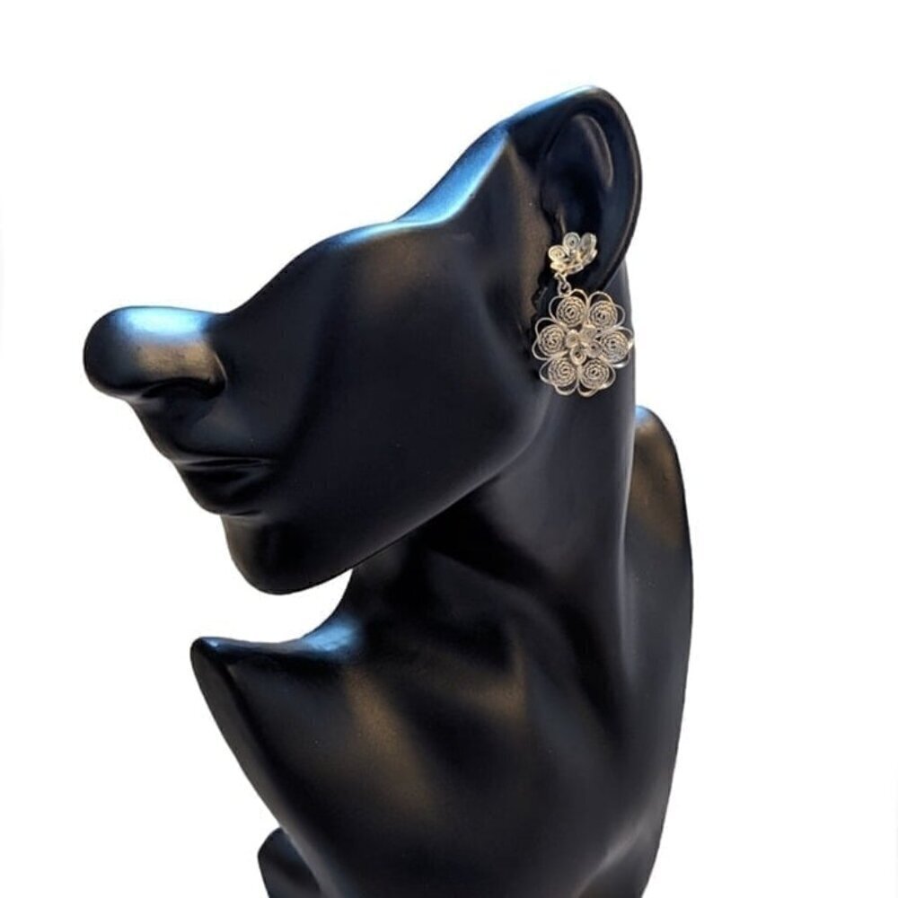 Filigree cascada double flor pure silver earrings flower garden Model handmade e